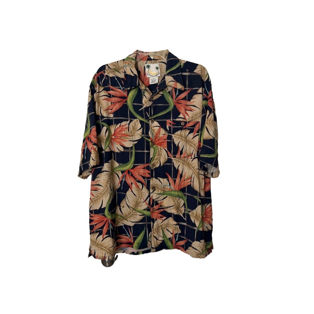 Banana Cabana Hawaiian Shirt, XL, 100% Silk Tropical Vacation